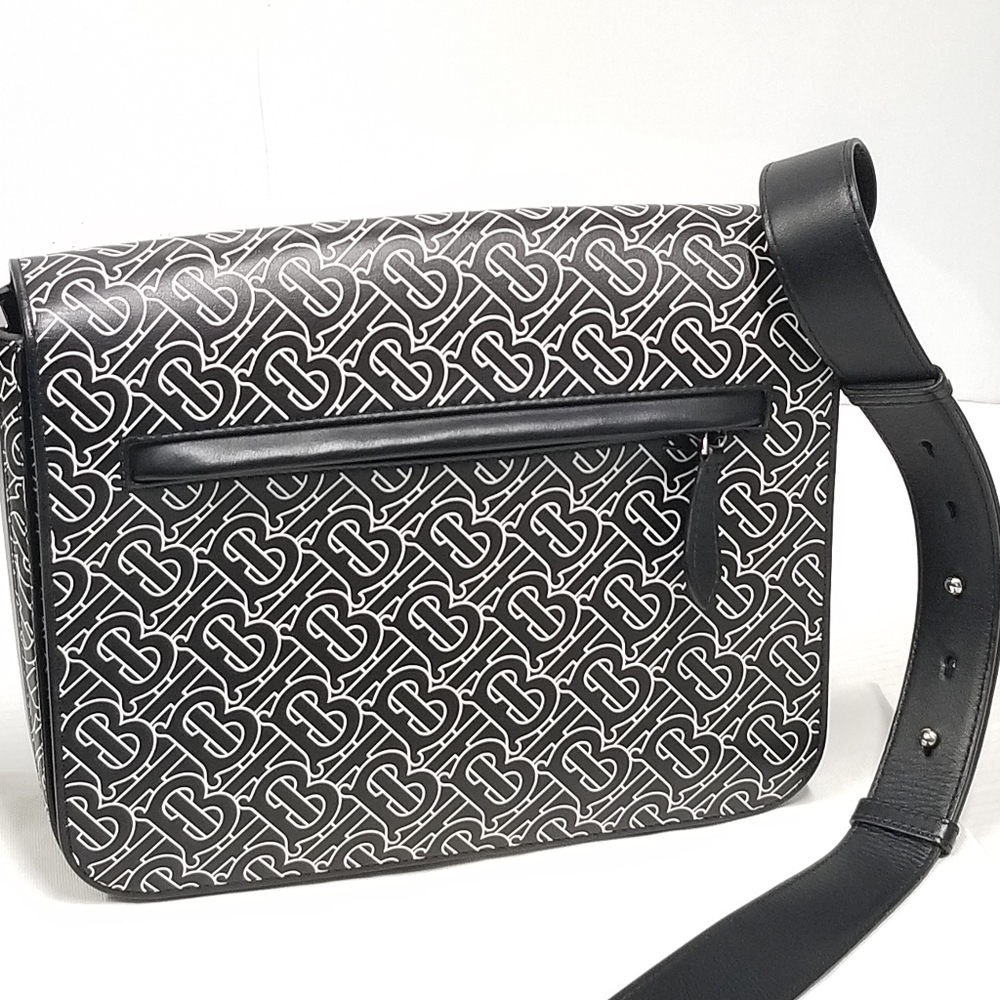BURBERRY Calfskin Monogram TB Print Black and White Messenger Crossbody Bag - Picture 4 of 16